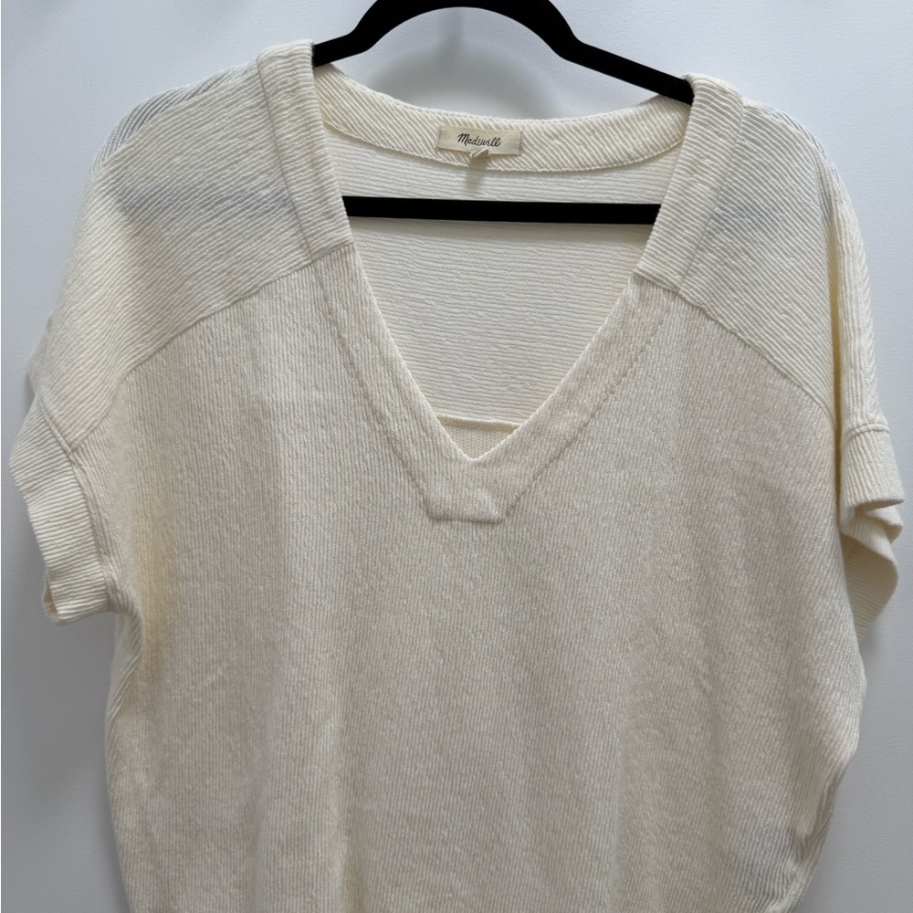 Madewell Cream V-Neck Short Sleeve Top